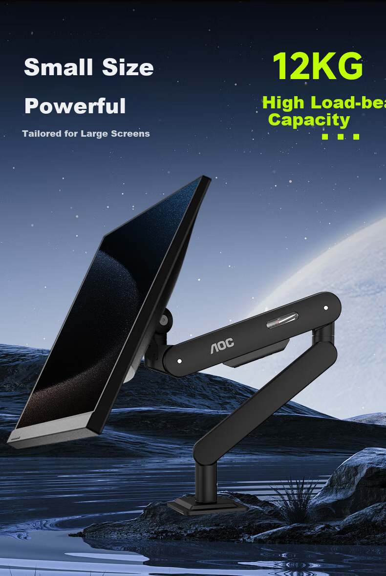 AOC Monitor Stand, Desktop Adjustable Monitor Arm, Rotating Computer Stand, Screen Support, Home Office Computer Mount, AM500MAX (Black) 4