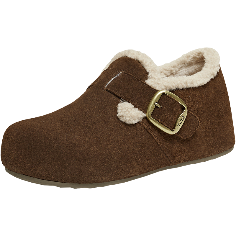 TATA 2025 Autumn Casual Birkenstock Style Women's Fashion Closed-Toe Slippers New 4XN03 Brown (Suede) Size 40
