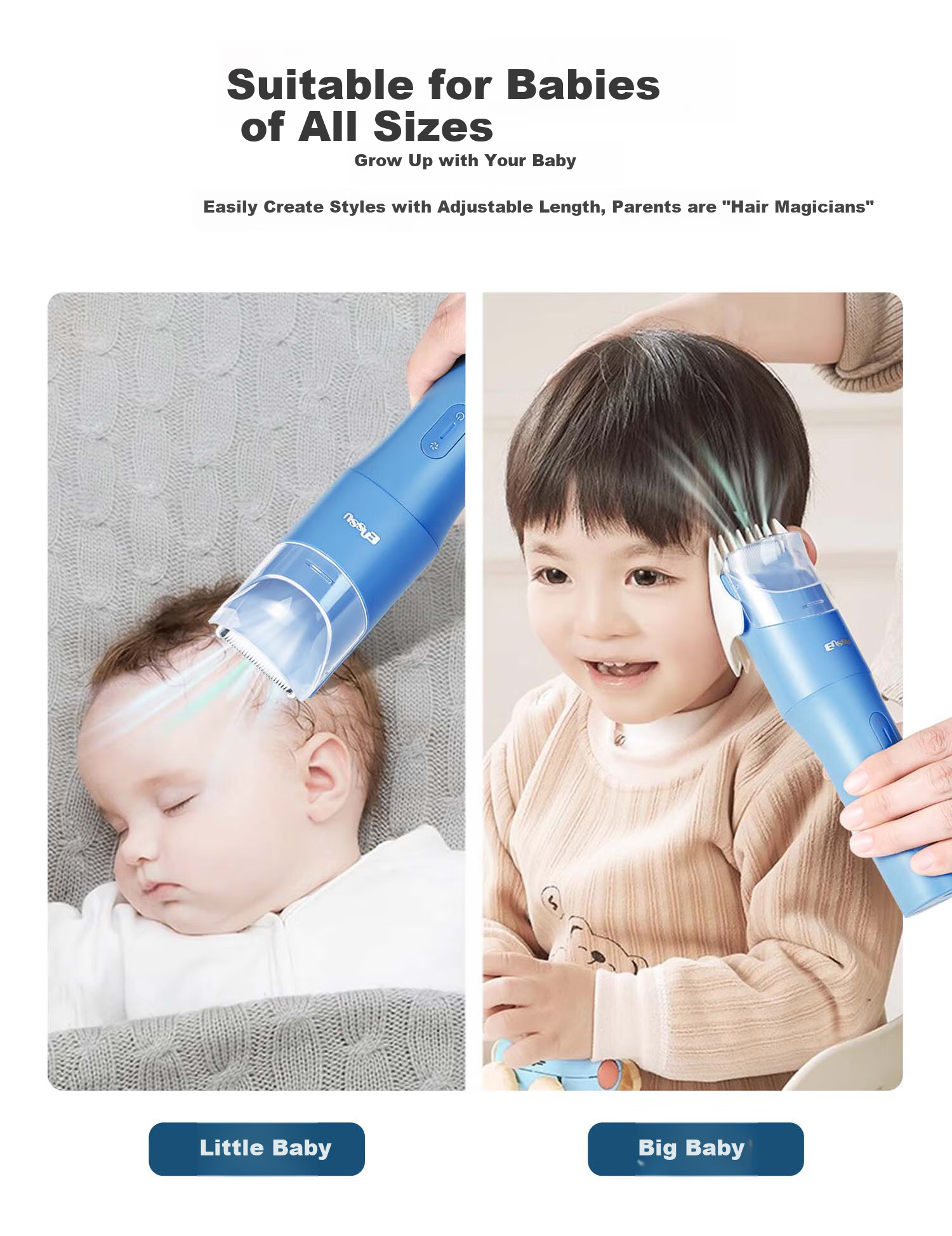 Enssu Baby Hair Clipper, Low Noise, Automatic Hair Suction, Children's Hair Trimmer, Infant Hair Cutter, Newborn Hair Scissors 18