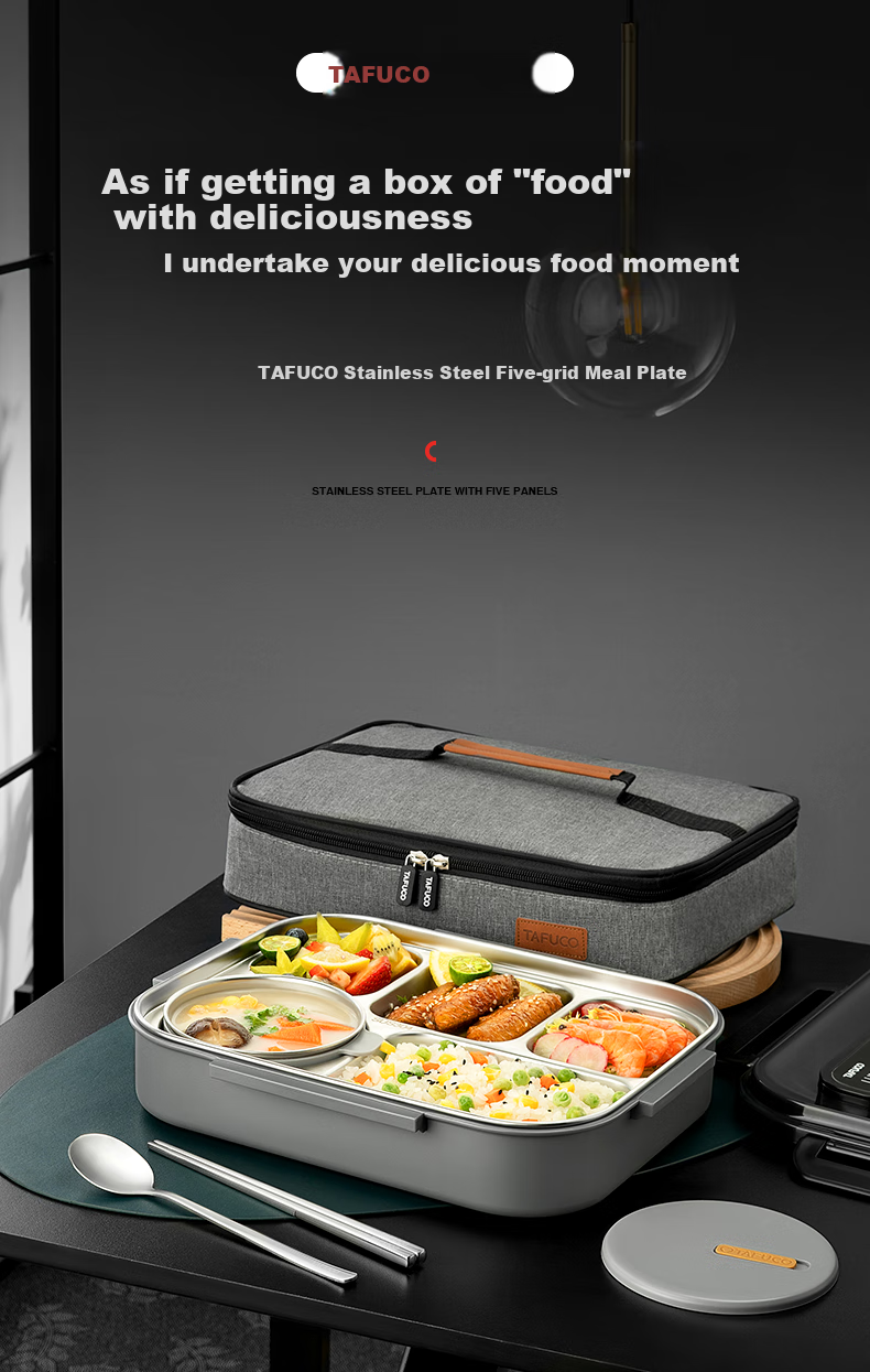 TAFUCO Lunch Box, 316 Stainless Steel Student Meal Tray with Compartments, Large Capacity Bento Box, Portable Lunch Box for Office Workers, T5354 1