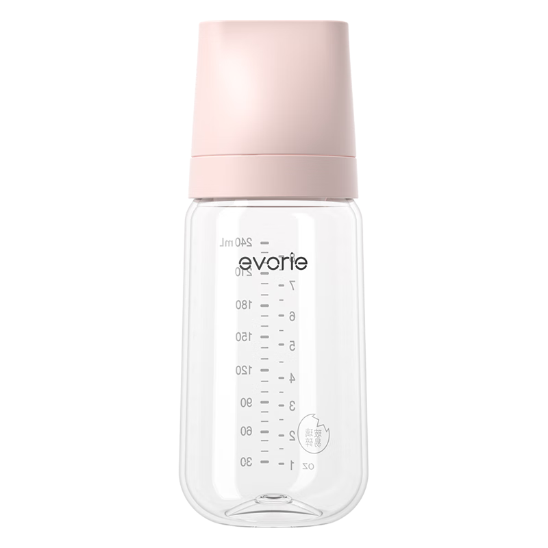 Evorie Exquisite Series Wide Neck Newborn Glass Baby Bottle 240ml Misty Peach Pink (3-6 Months)