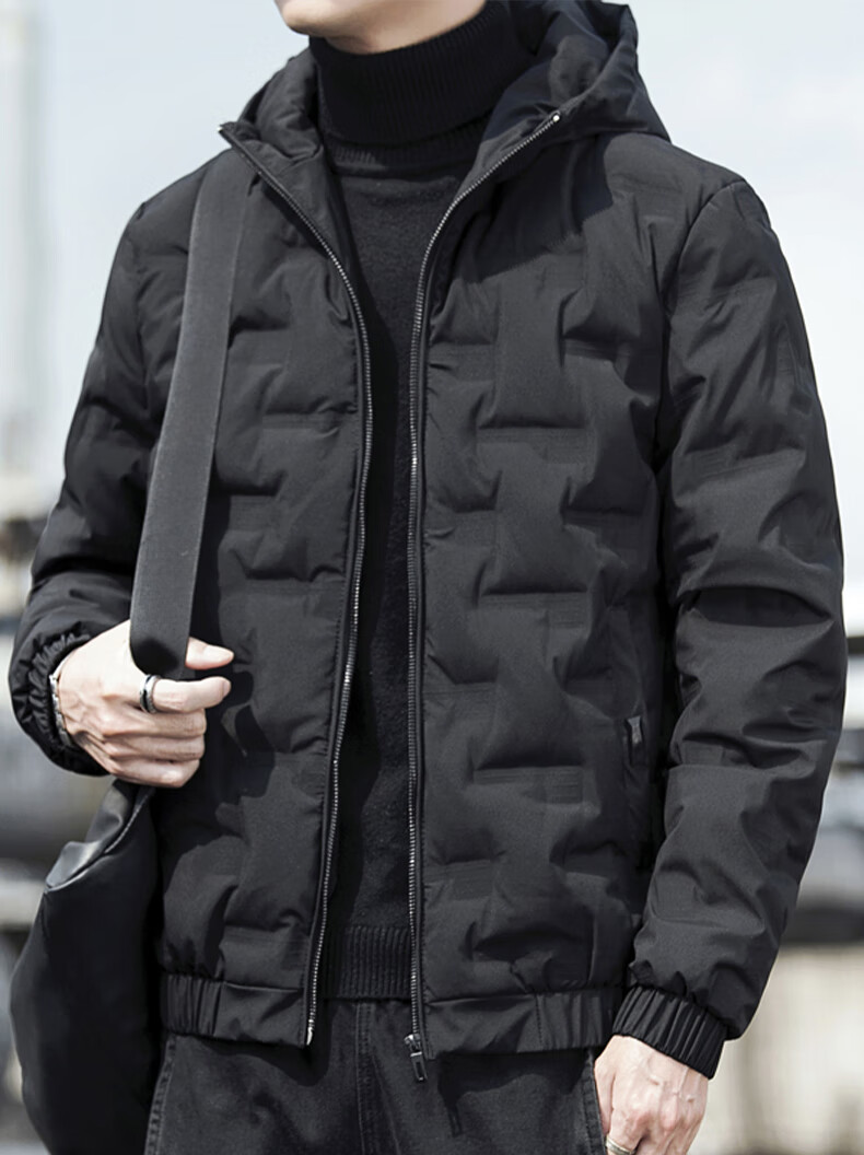 ROMON Men's Winter Outdoor Warm Hooded Down Jacket Casual High-end Coat Black 886 L 2