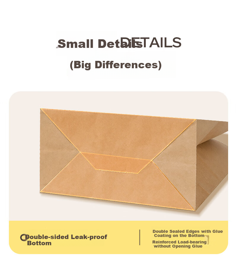Temeiju Disposable Kraft Paper Bags, Handbags, Takeout Packaging Bags, Food And Milk Tea Packaging Bags, Gift Bags, Large Size, 20 Pieces 2