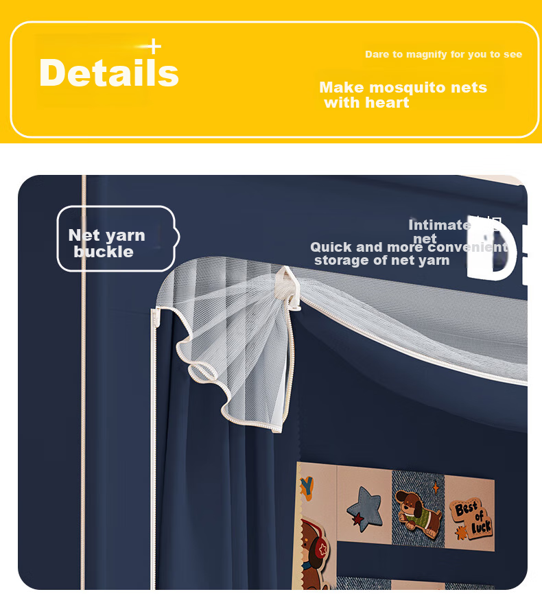 Mengduofu Student Dormitory Bed Curtain, Bunk Bed Full Blackout, No Installation Required, Integrated Mosquito Net, Fully Enclosed Mosquito Net, Dormitory Window Curtai 3
