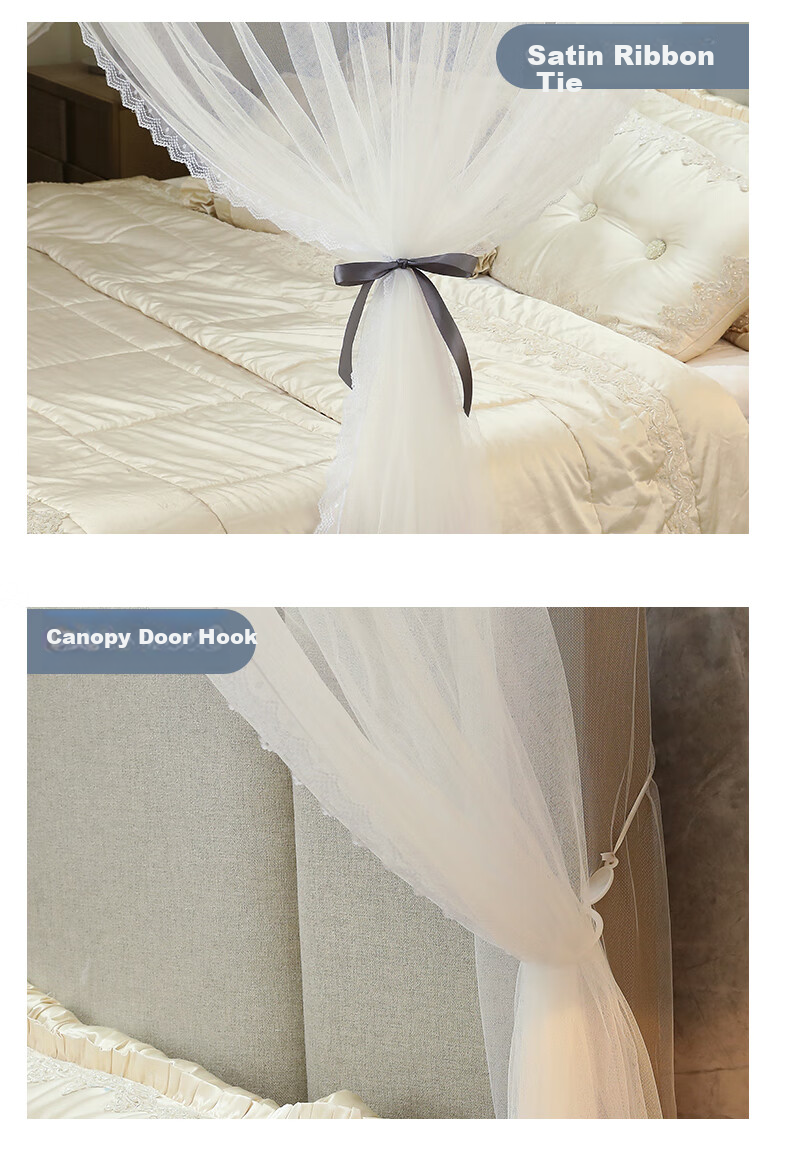 Demichel Retractable U-Shaped Mosquito Net 1.5x2m Home Use Fishing Rod Three-Door Floor-Standing Rail Thickened Frame Elegant White 8