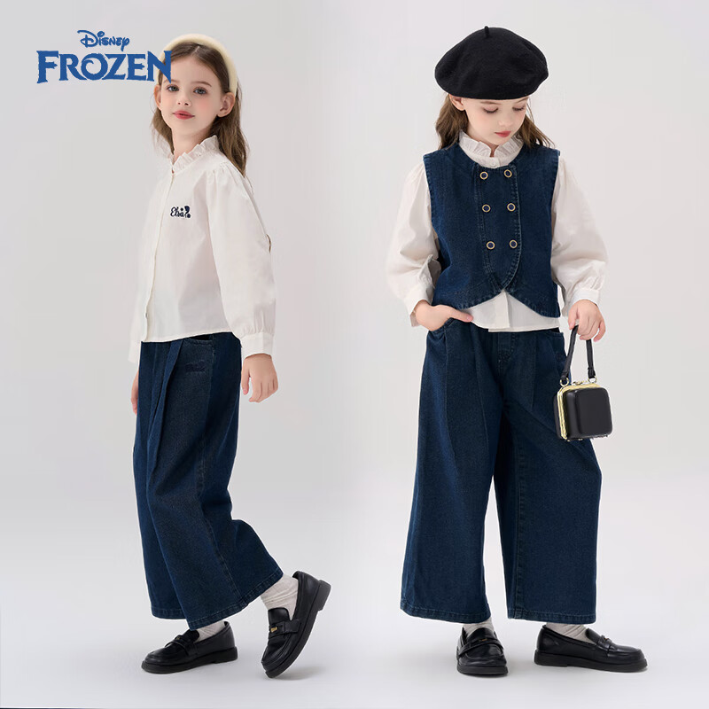 Disney Girls Autumn Sleeveless Denim Pants Two-Piece Set Spring and Autumn New Stylish Outfit