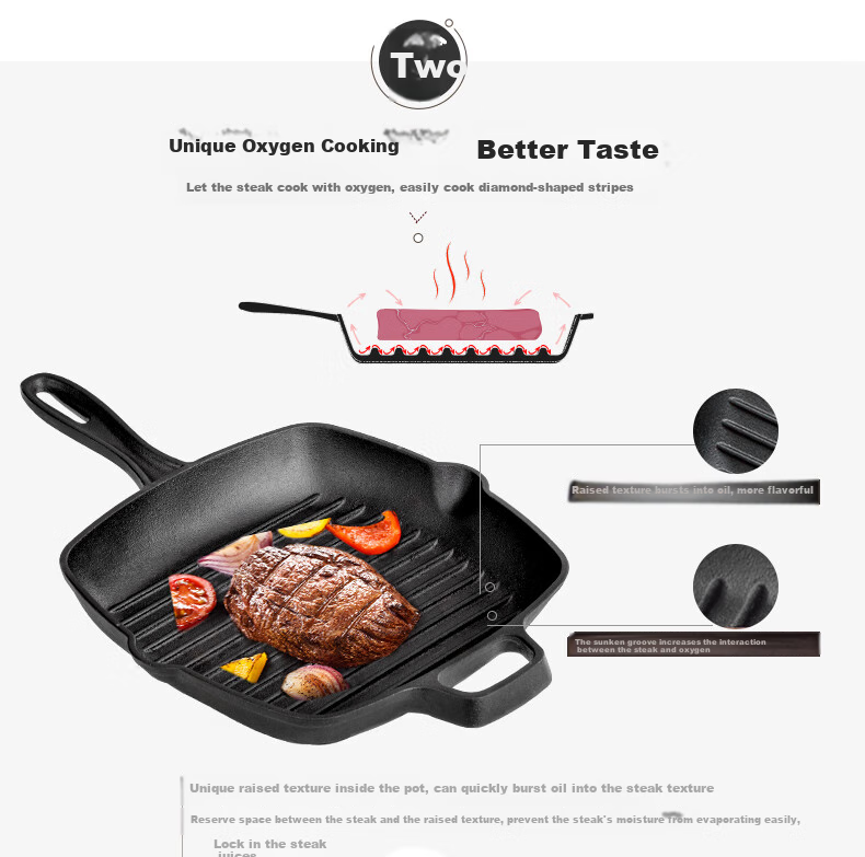 COOKER KING Steak Griddle, Flat-Bottom Pan, Healthy Non-Coated Thick Cast Iron Frying Pan, Steak Plate, Compatible with Induction Cooker, 26cm 4