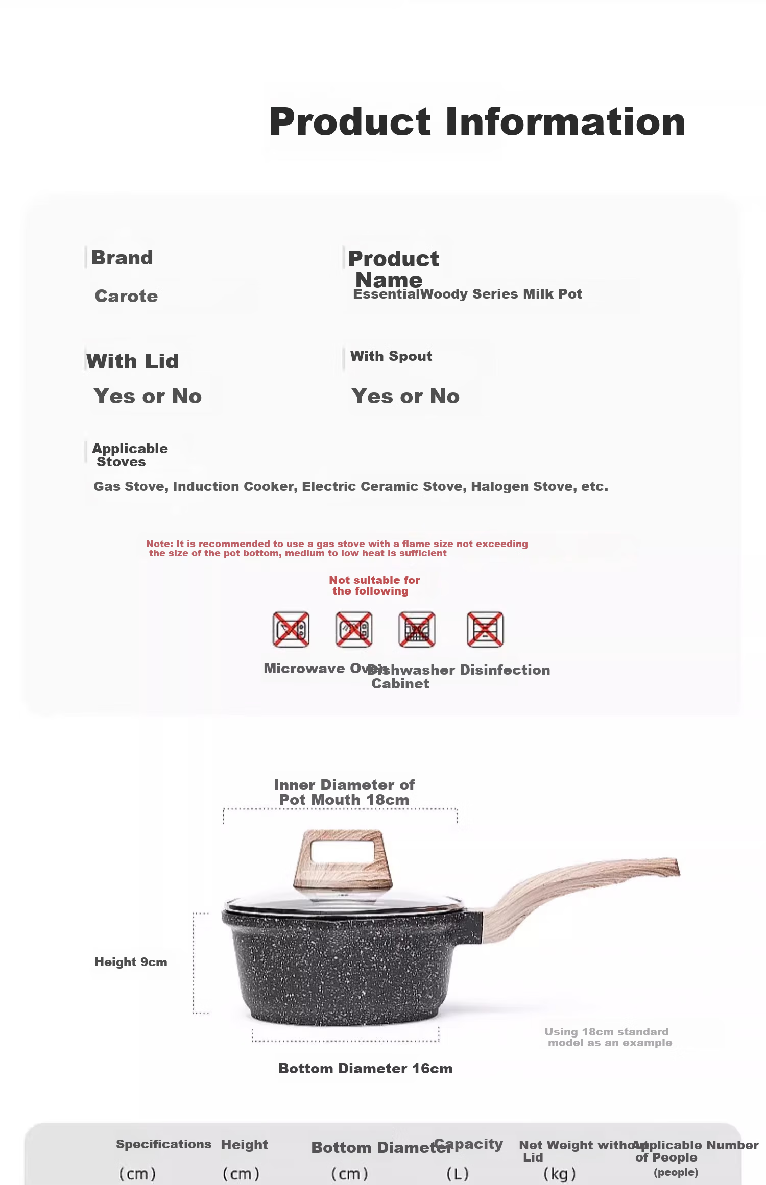 CaROTE Titanium Non-Stick Milk Pot Baby Food Pot Household Noodle Pot Small Soup Pot Cooking Pot Small Pot 20cm 19