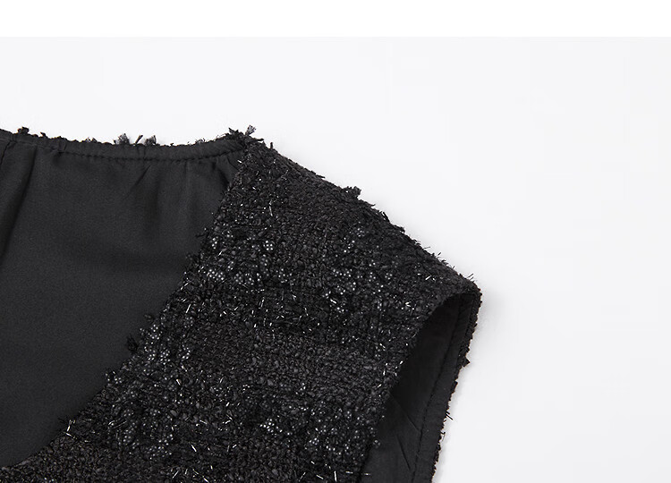 Demana Intelligent Little Black Dress Winter Simple Round Neck Shiny Sleeveless Pleated Decorative Button A-Line Women's Vest Dress 2