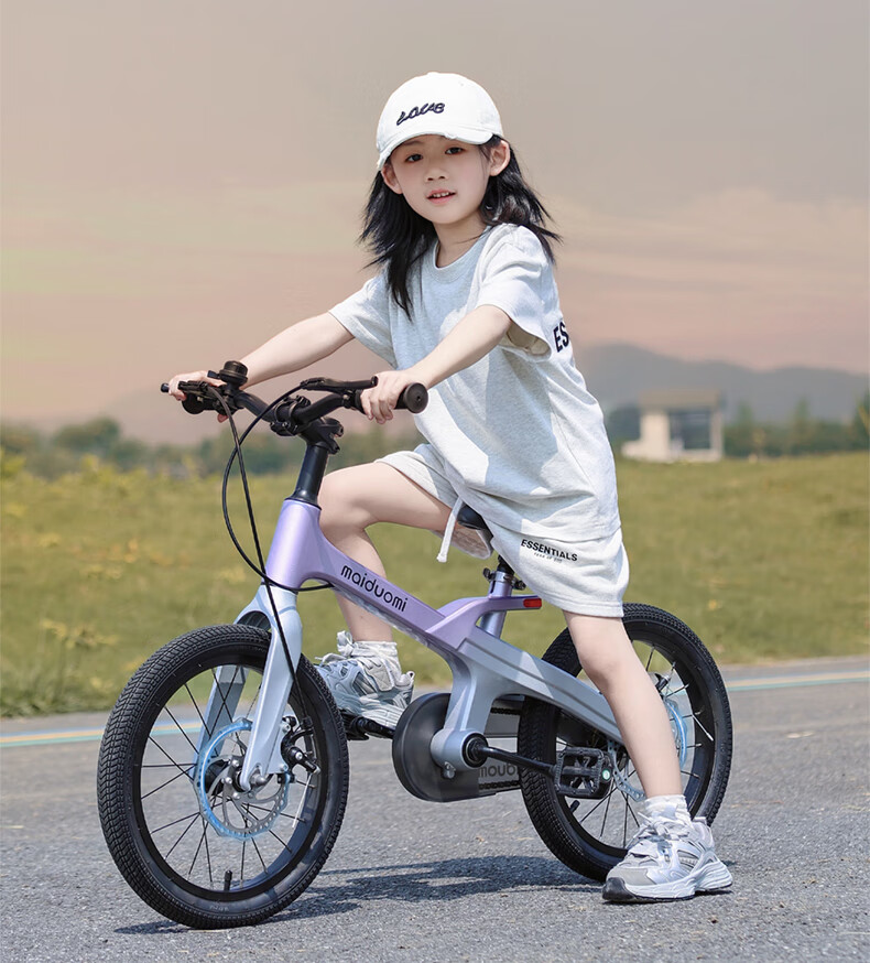 Maidomi Children's Bicycle 3-6-12 Years Old Student Disc Brake Magnesium Alloy Lightweight Training Wheels Mountain Bike Gradient Purple 14 Inch 5