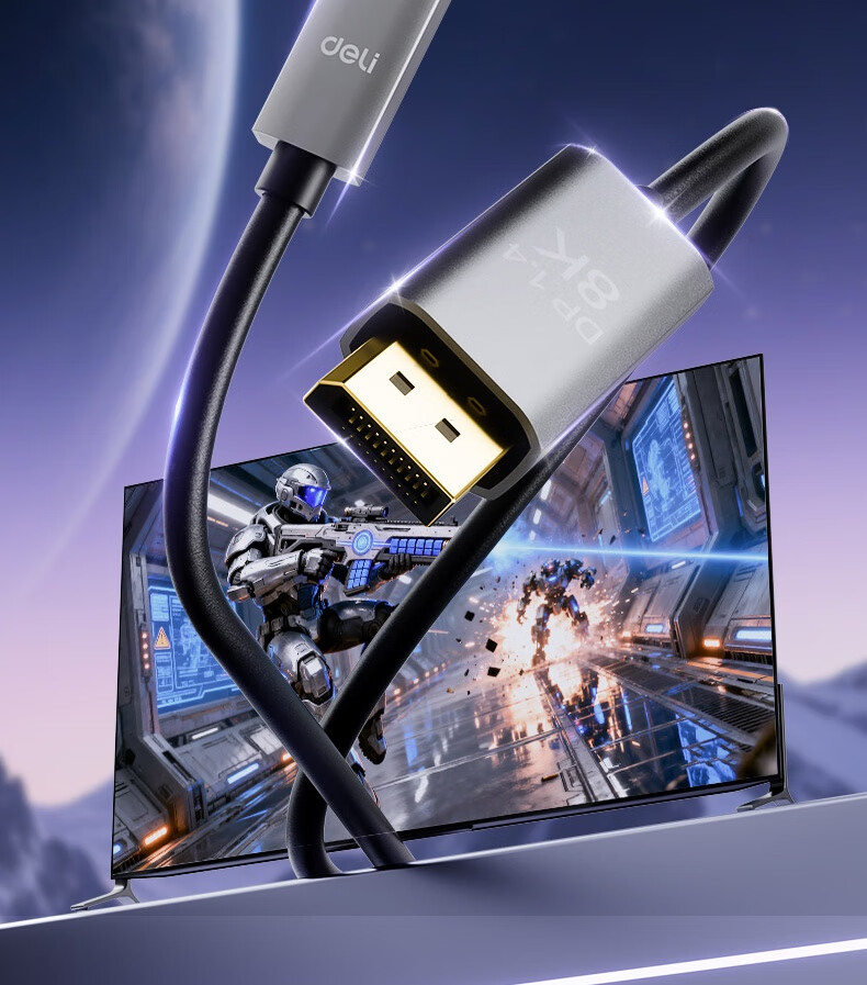 Deli Type-C to DP1.4 Cable Thunderbolt 4/5 Adapter USB-C Converter 8K60/4K240Hz Display for iPhone MacBook External Monitor 1.5m 2