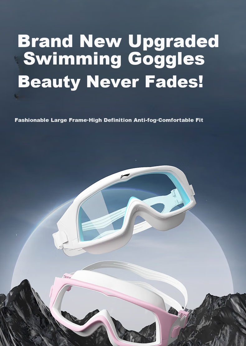 LI-NING Large Frame HD Anti-Fog Swimming Goggles Professional Comfortable Adult Unisex Diving Swim Goggles 301 Pink 1