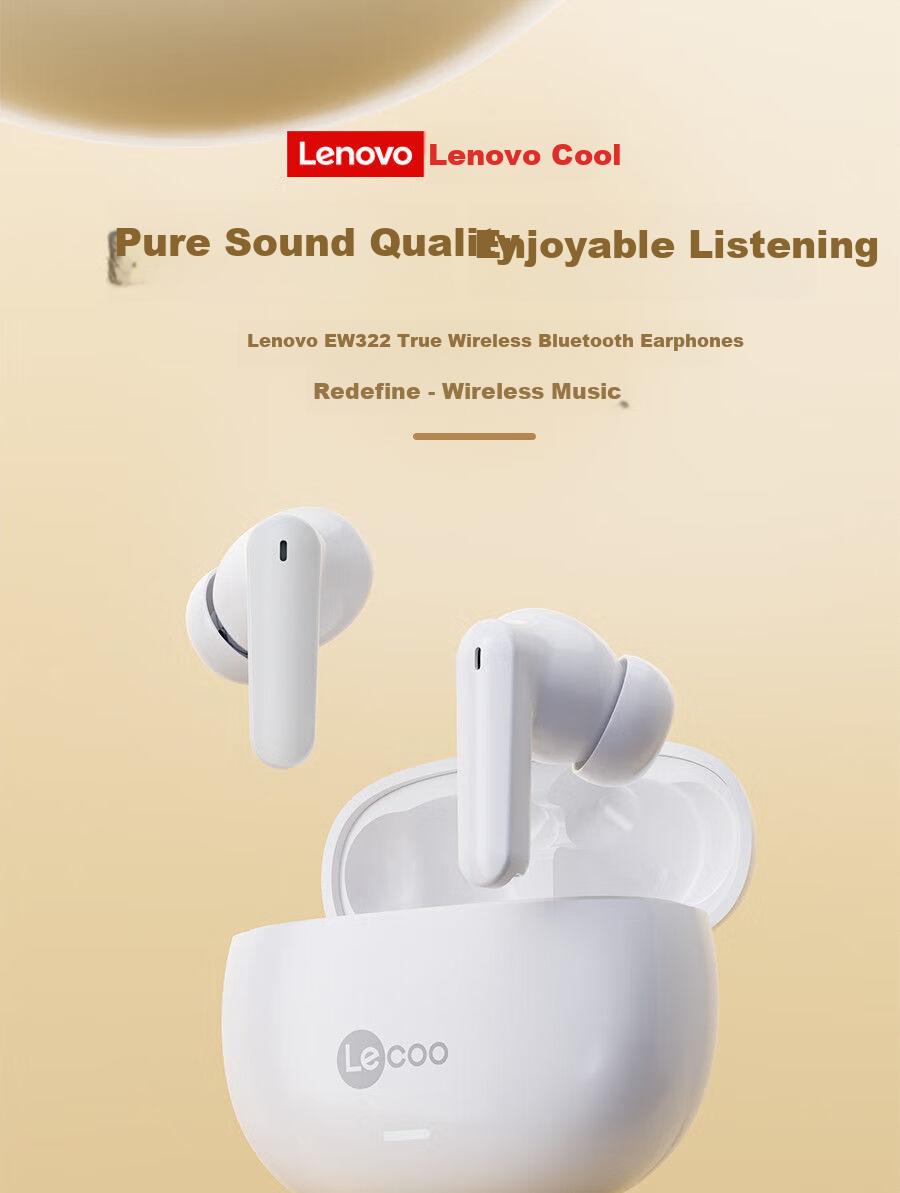 Lenovo Lai Ku EW322 True Wireless Bluetooth Earbuds, In-Ear Touch Control Music Gaming Sports Running Noise-Cancelling Earphones, Compatible with Apple Huawei Xiaomi Phones, Black 1