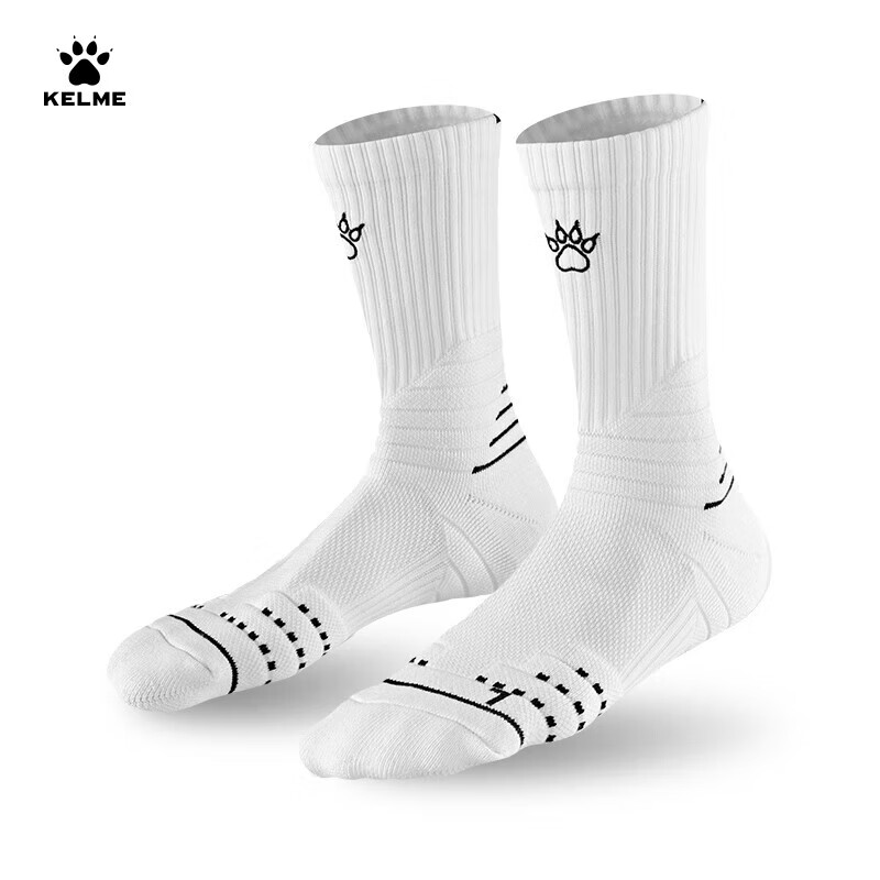 KELME Adult Basketball Socks Training Competition Thickened Breathable Wear-Resistant Non-Slip High Tube Socks White Black XL (44-48)