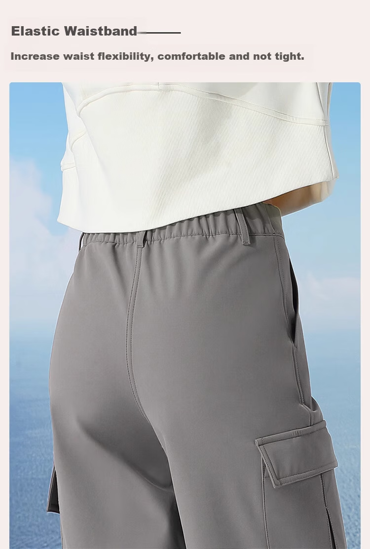 CAMEL Women's Cargo Pants, Unisex Style, Autumn Waterproof Casual Pants, Slimming Straight-Leg Sweatpants, Fleece-Lined Fashionable Woven Pants, Size L 10