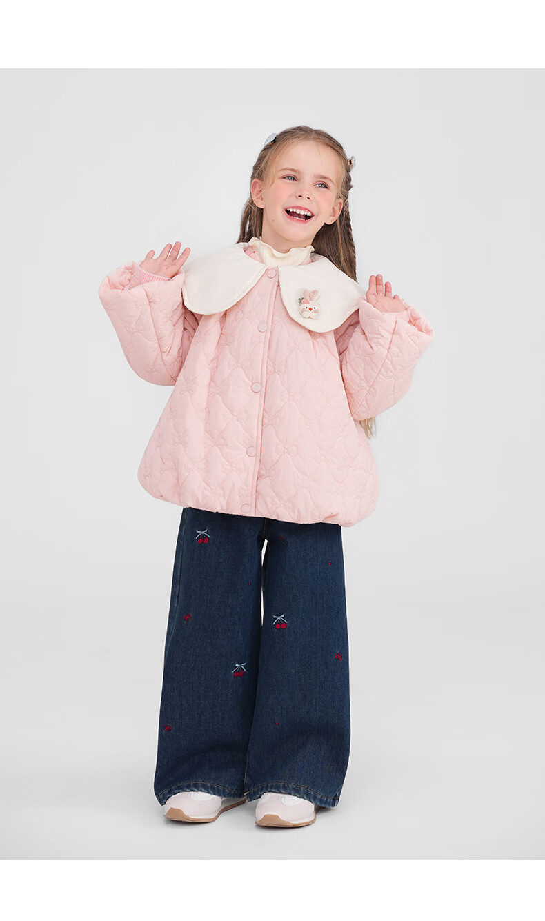 MOMOCO Girls' Kids' Coat 2025 Autumn Winter Stylish Lapel Quilted Jacket Pink 140cm 10