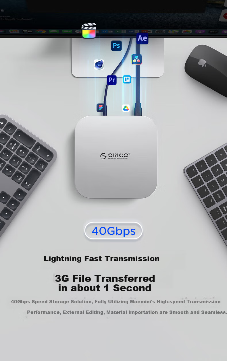 ORICO Mac Mini Thunderbolt 3 Desktop Portable SSD, 40Gbps High-Speed Storage Expansion, 4TB High-Speed Transfer, MiniMate Cooling Base M4T3-512G 3