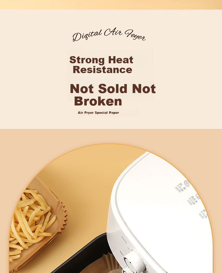 BJ Air Fryer Baking Oil-Absorbing Paper, 16cm, 100 Sheets, Disposable Paper Trays, Non-Stick Oven Liners, Camping Oil-Proof Paper 10