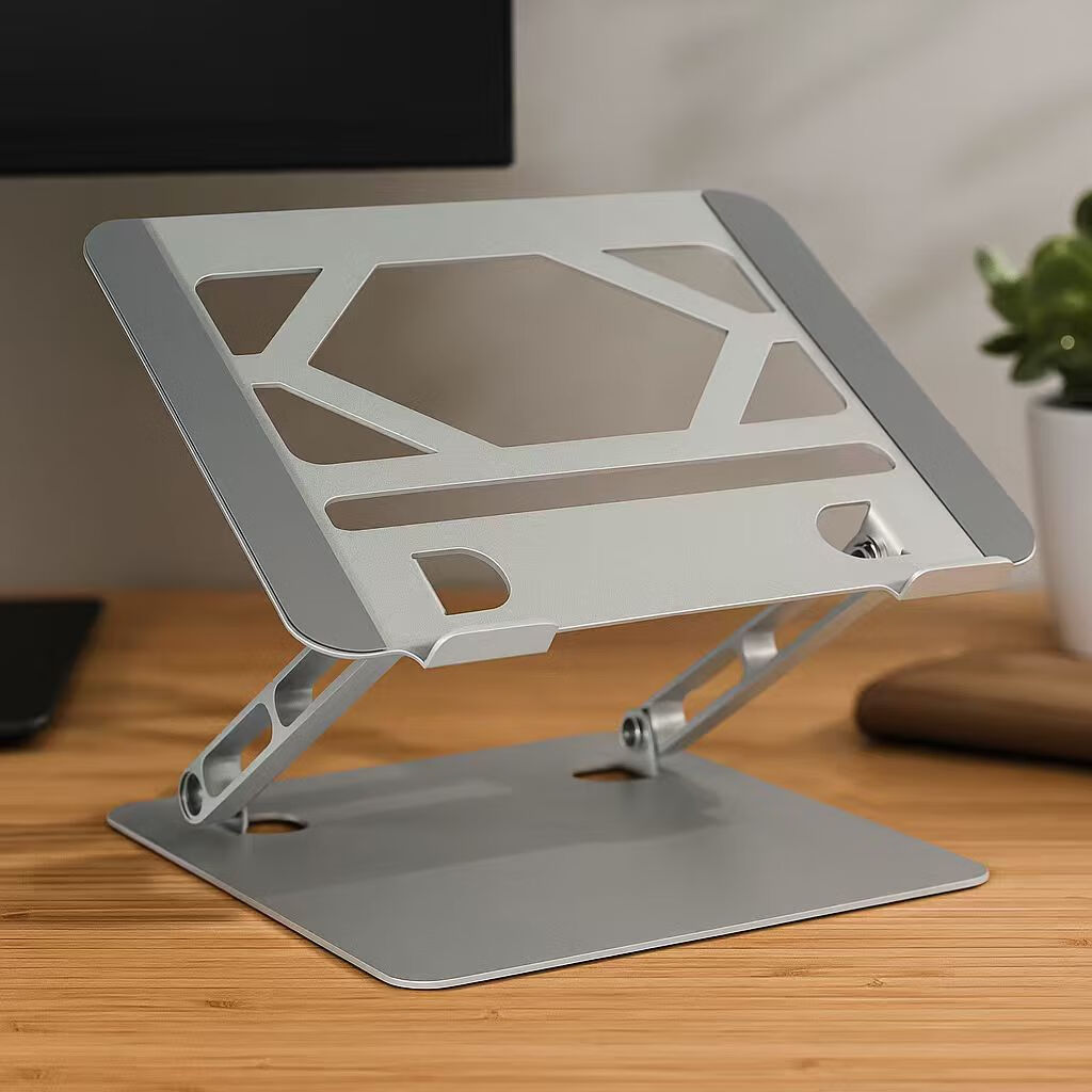 Huiersi Full Aluminum Alloy Foldable Portable Height-Adjustable Laptop Stand Cooling Rack Notebook Folding Stand Computer Tablet Cooling Stand B12 [Apple Silver]