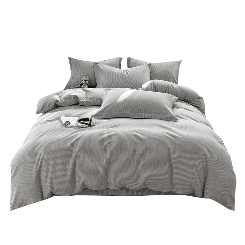 Grace Four-Piece Set A-Class 100% Cotton 7A Antibacterial Brushed Thickened Double Home Bedding AB Version 1.5/1.8M Bed Moxing Elegant Gray