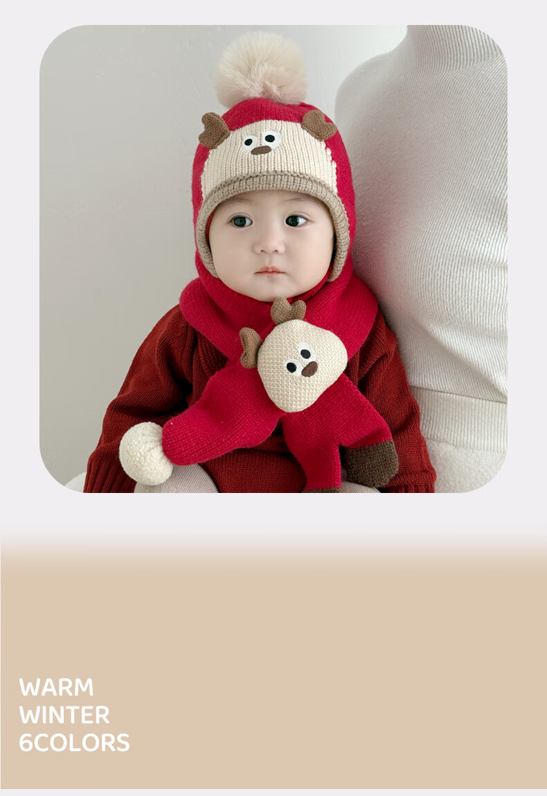 Benaxi Baby Hat Autumn Winter Boys Cute Knitted Hat Infant Winter Wool Hat Outdoor Ear Protection Hat Scarf 20