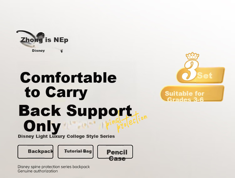 Disney Backpack for Primary School Girls Grades 4-6, Spine-Protecting, Load-Reducing, Multi-Layered, Large Capacity, Breathable, Double Shoulder Bag, Three-Piece Set 1