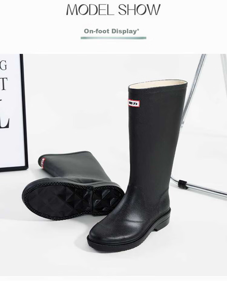 Warrior Rain Boots for Women, Fashionable Adult Tall Rain Boots, Waterproof Shoes, Rubber Shoes, Overshoes, Water Boots HL033 Black Size 38 4