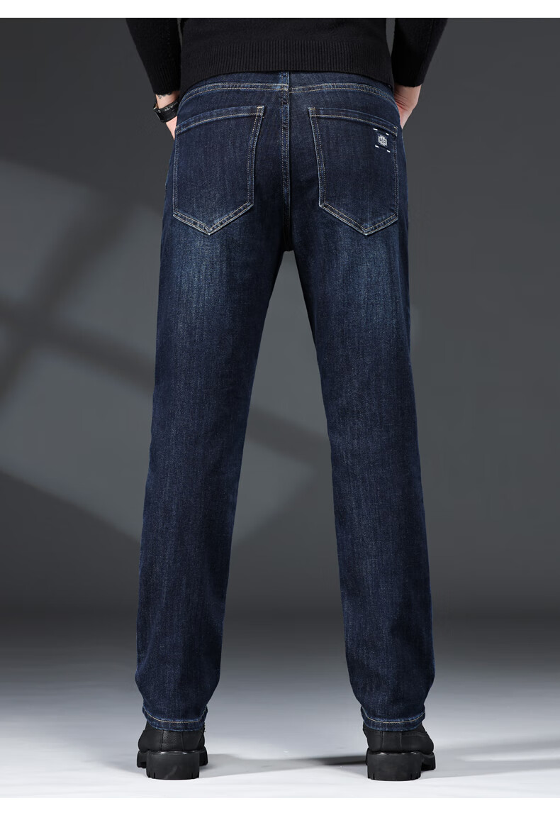 Zengzhi Men's Loose Straight Elastic Casual Versatile Comfortable Jeans Dark Blue Size 30 7