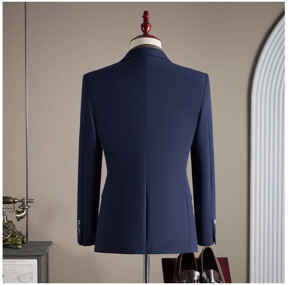 ROMON Men's Business Suit Set Blazer + Vest + Trousers Black 2XL 14