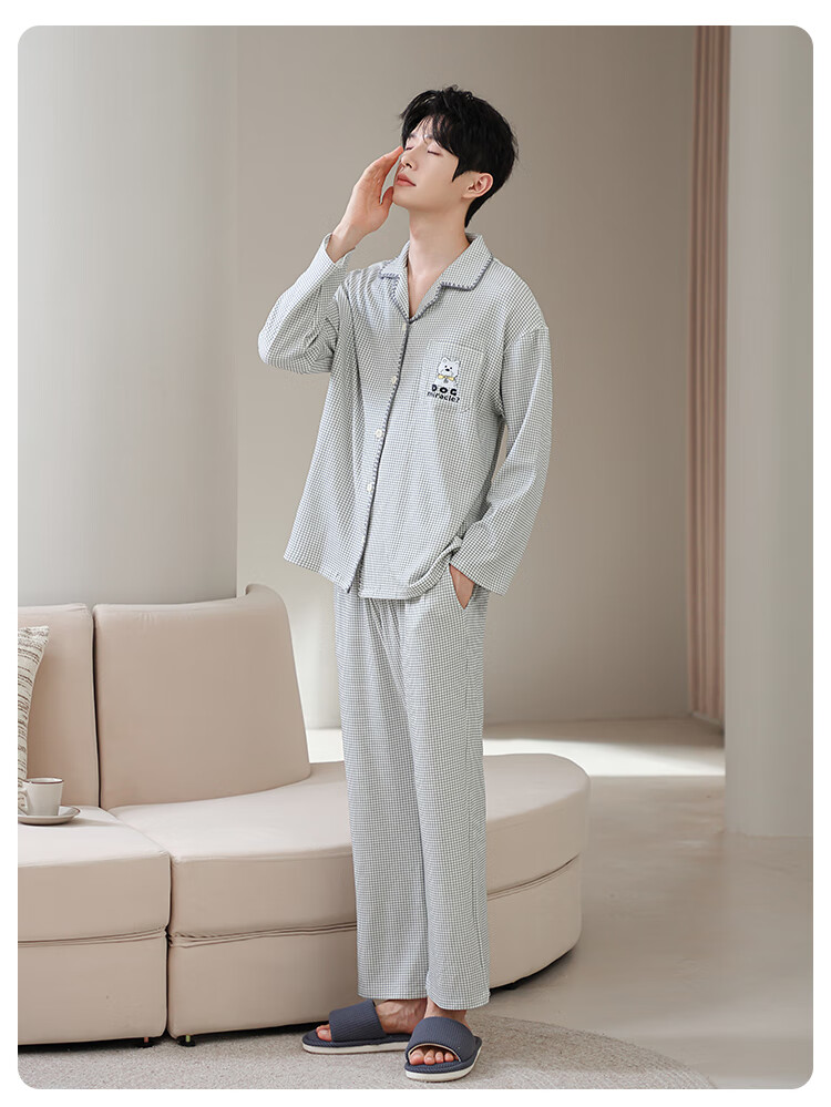 Miiow Couple Pajamas Women 100% Cotton Japanese Style Plaid Long Sleeve Casual Cartoon Homewear Cheese Yellow L 10