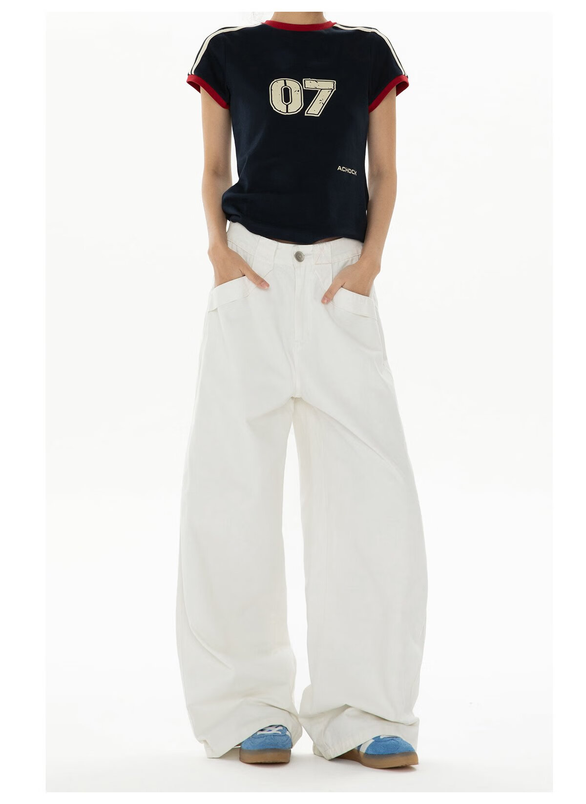ICH MODE American Style Curved Blade Pants Women 2025 Autumn Winter Four Seasons Loose Straight Casual Wide-Leg Cargo Pants Banana Pants White L 9