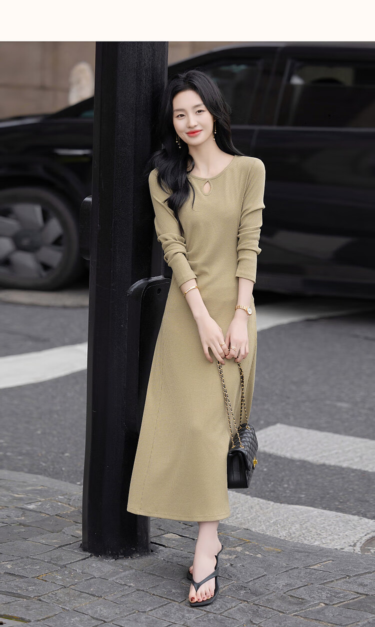 Demana [Outline Paper Doll] Spring Autumn Korean Style Sexy Hollow Ribbed Knit Long Dress for Women 7