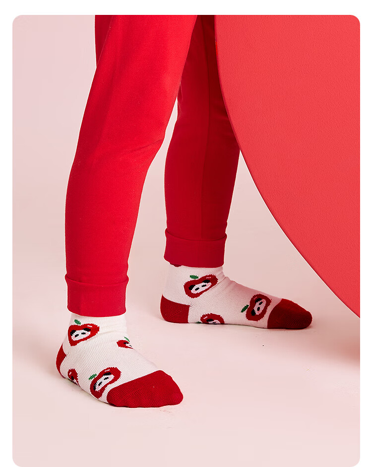 Balabala Kids Socks 2026 Spring Autumn Boys Girls Cotton Jacquard Socks 5 Pairs Red New Year Edition 2