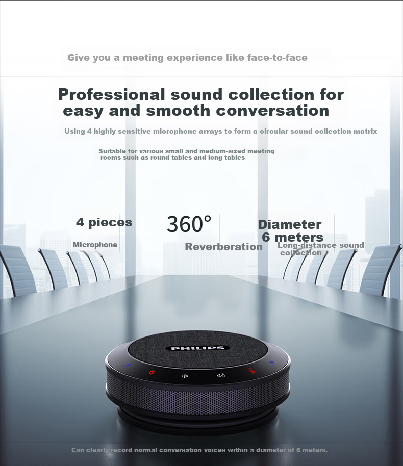 PHILIPS PSE0401 Desktop Conference Microphone, Wireless Bluetooth Connected Smart Noise-Cancelling Computer Omnidirectional Microphone Speaker, All-In Conference Audio System for Lectures 4