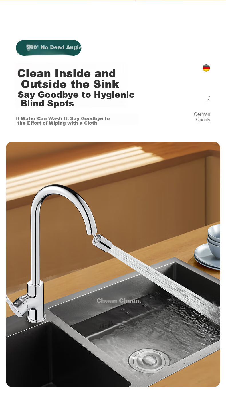 IVORPO [Germany] All-Copper Kitchen Faucet, Hot And Cold Two-In High-Throw Body, Swivel Vegetable Washing Basin Faucet, CPLT 18