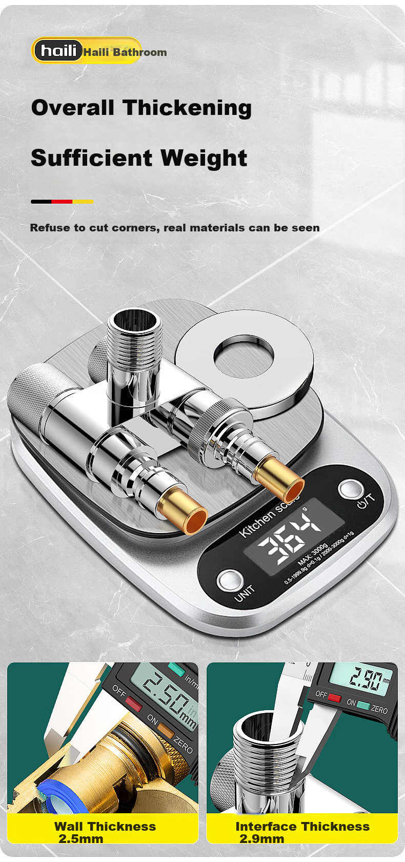 Haili Copper One-In Three-Way Angle Valve with Dual Control for Washing Machine Faucet, Detachable Water Stopper, 4/6 Points B22Q 4