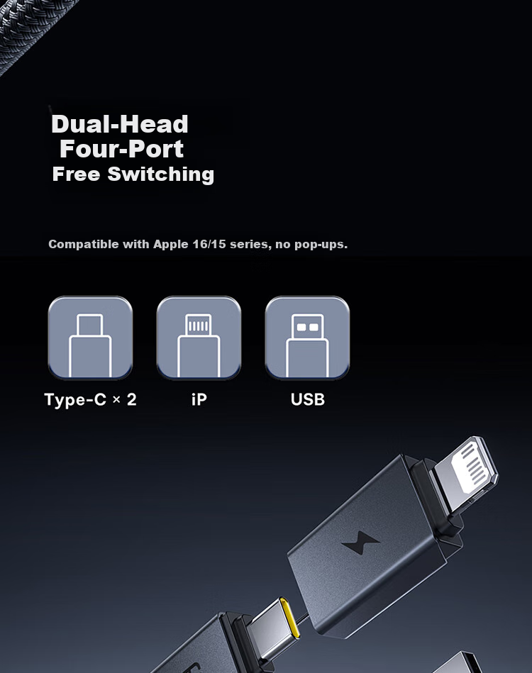 Baseus Data Cable, Apple Charging Cable, 16/15 Huawei Mate70 Super Fast Charging PD60w Multi-Functional Braided Cable, Two-To Flash Charging Multi-Head Universal TpyeC Charging Cable for Car Use 2
