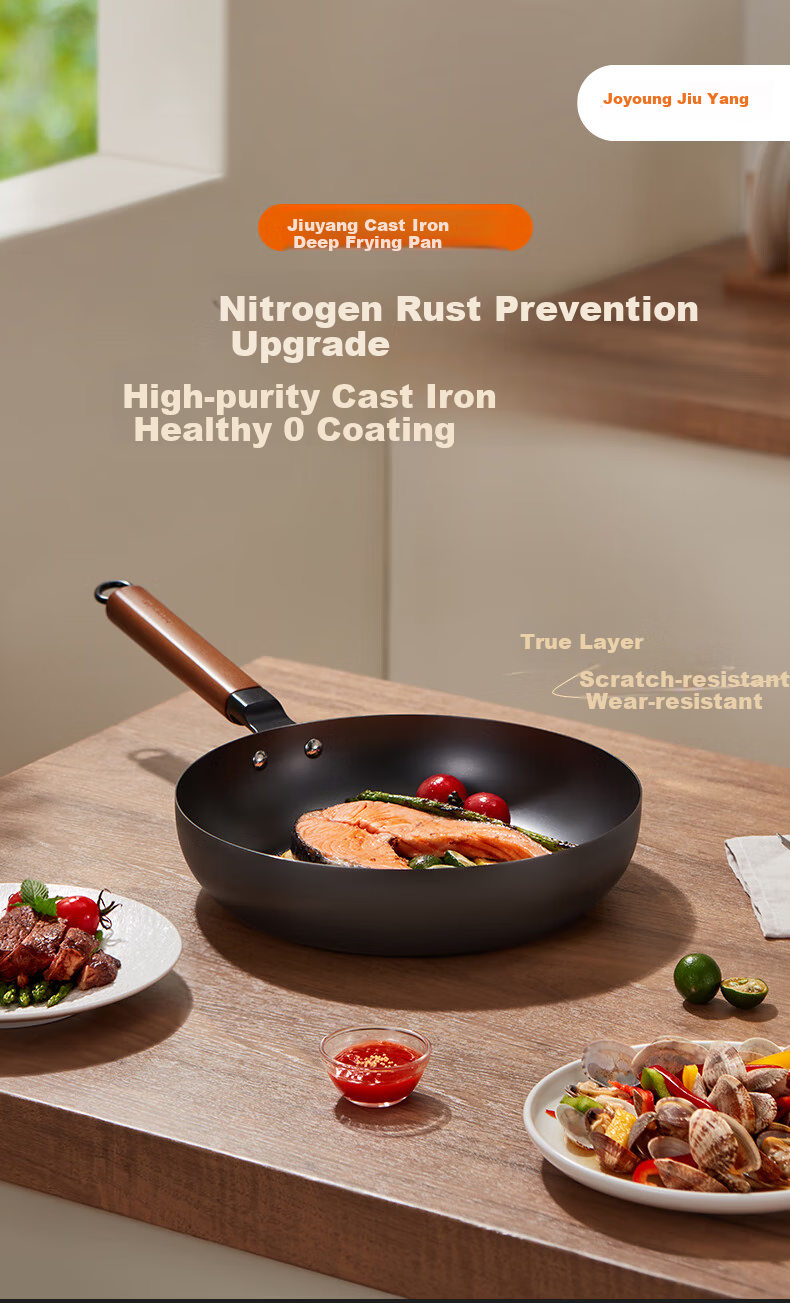 Joyoung Cast Iron Frying Pan, Deep Skillet, Breakfast Pan, Steak Pan, Suitable for Home Use on Induction And Gas Stoves, 24cm 1