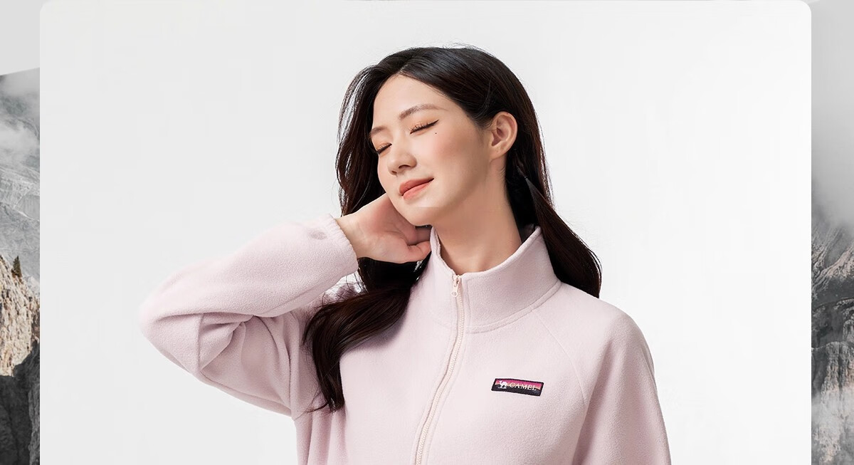 CAMEL Women's Stand Collar Fleece Jacket Double-Sided Plush Warm Anti-Static Hiking Windproof Polar Fleece Coat Men's 7