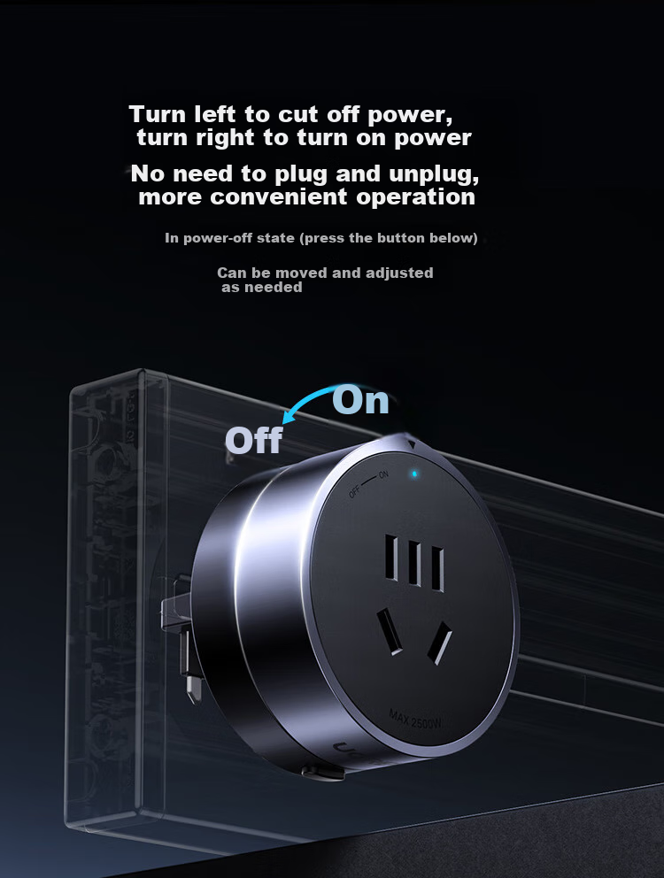UGREEN 4KW Surface-Mounted Track Socket, Smart Digital Display Sliding Rail Power Strip, Overload Protection, Track-Style Power Strip, Movable Ultra-Thin Wall-Mounted Track Power Strip, No Slot Required, 60CM + 4 Adapters 13