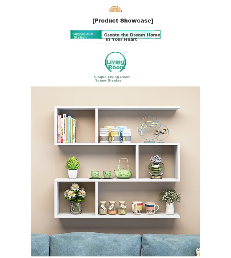 Ourunzhe Wall-Mounted Storage Rack, No Drilling Required, Double-Layer Hanging Cabinet, S-Shaped Storage Shelf, Decorative Bookshelf, Walnut Color 5