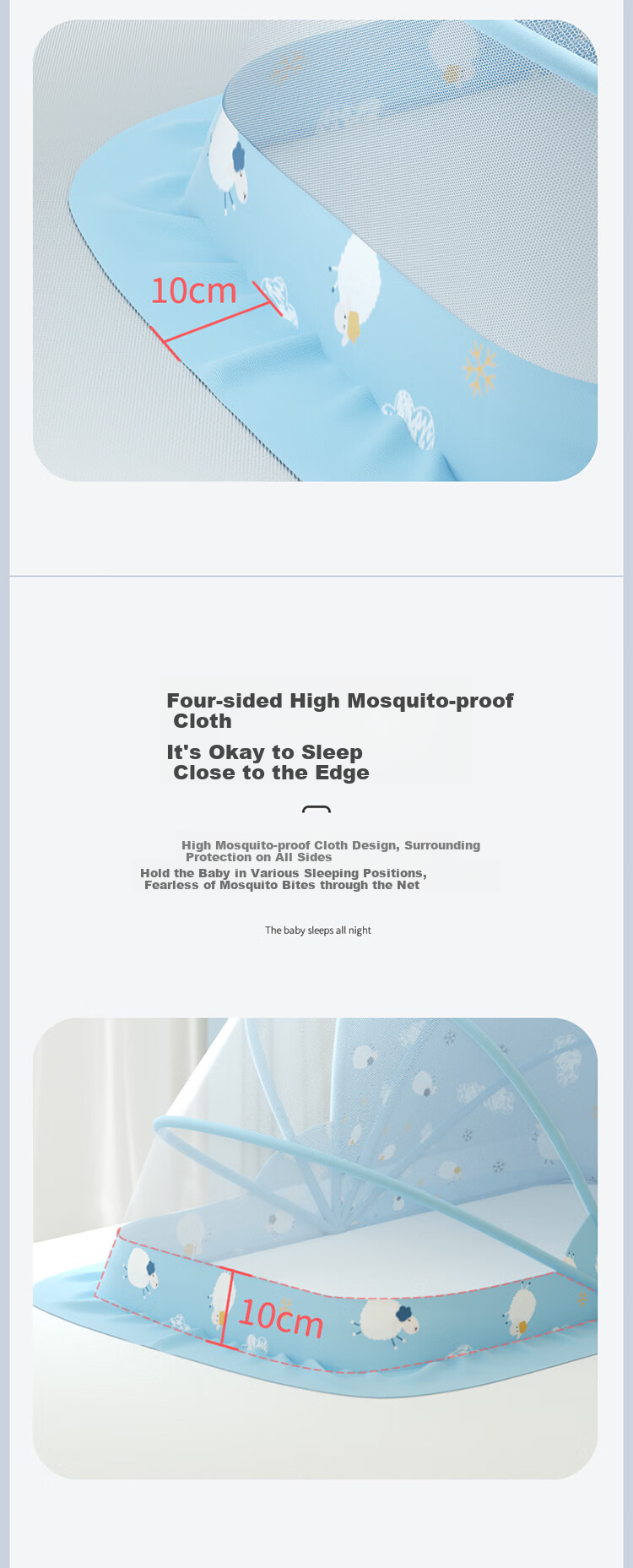 AVIVI Baby Mosquito Net, Child Fall Prevention, Mongolian Foldable Mosquito Net, Blue Sheep Design, Large Size [No Installation Required] 6