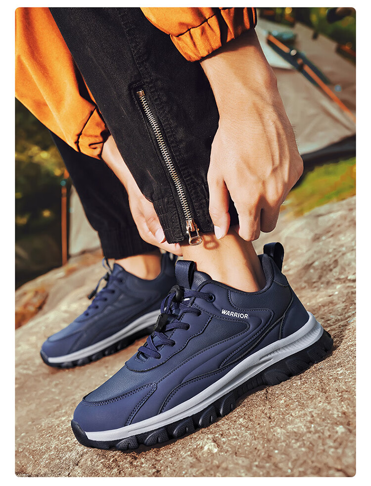 Warrior Men's Autumn Casual Sports Soft Sole Slip-On Leather Waterproof Non-Slip Walking Shoes Black Size 43 13