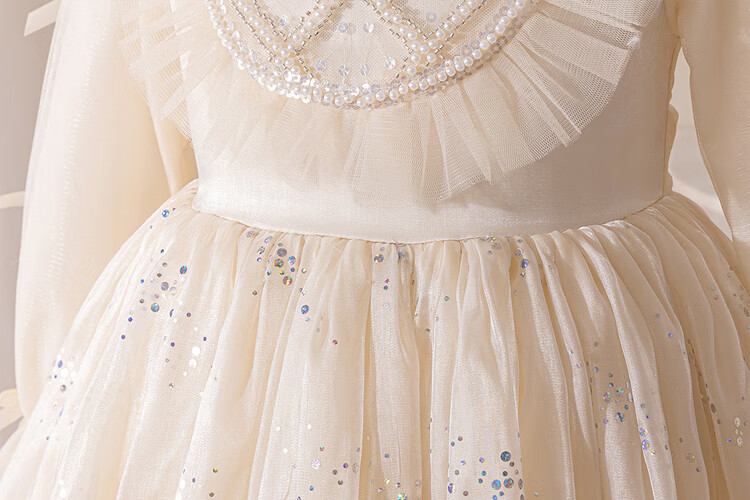 LUOBOBEIBEI Girls Princess Dress Autumn Long Sleeve Puff Dress Fashion Show Wedding Dress for Girls Champagne Color 150cm 5