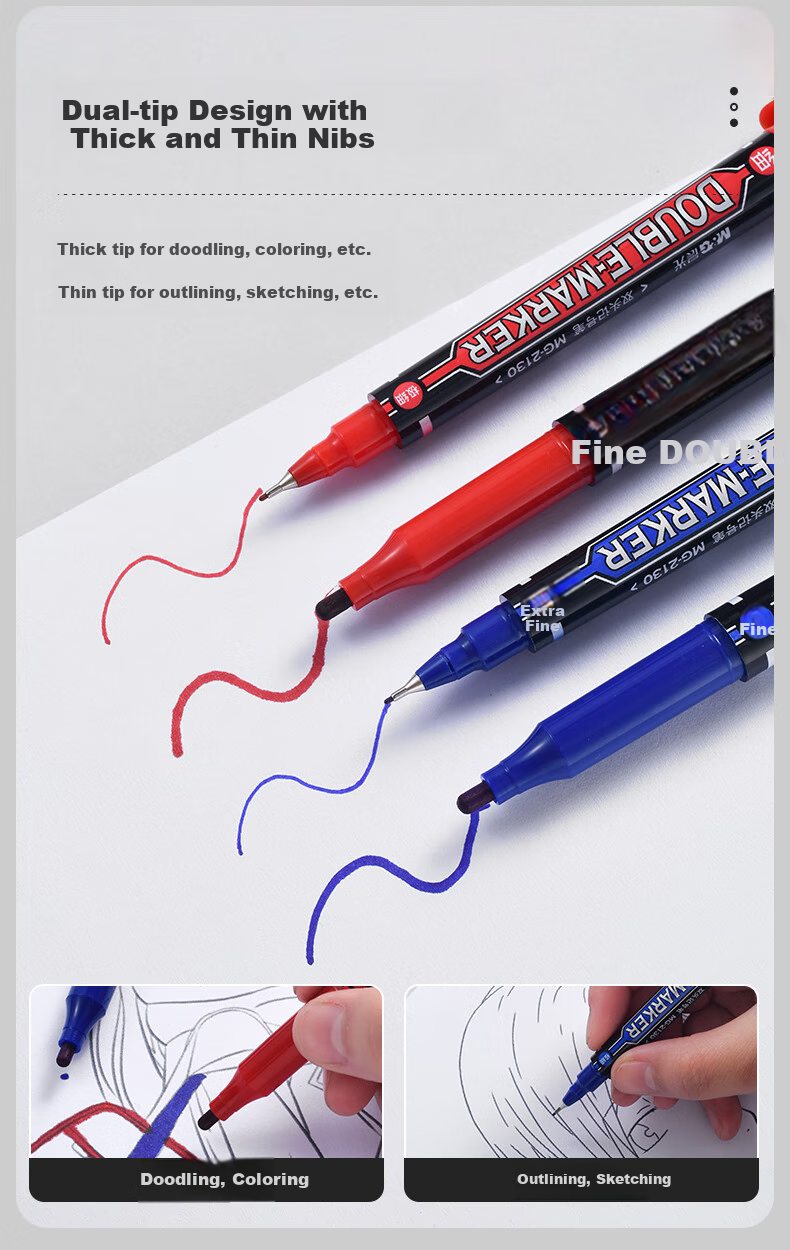 M&G Stationery Blue Dual-Tip Logistics Pen Waterproof Marker Oil-Based Marker Children's Student Outlining Pen Upgraded Version Office Supplies 12 Pieces MG2130 4