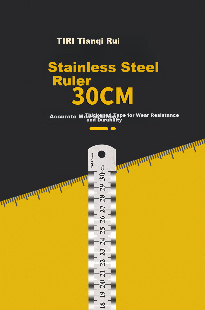 Tianqirui Stainless Steel Straight Ruler, 30cm Metal Steel Ruler, Long Ruler with Scale, Drawing High-Precision Scale Ruler for Measurement 1