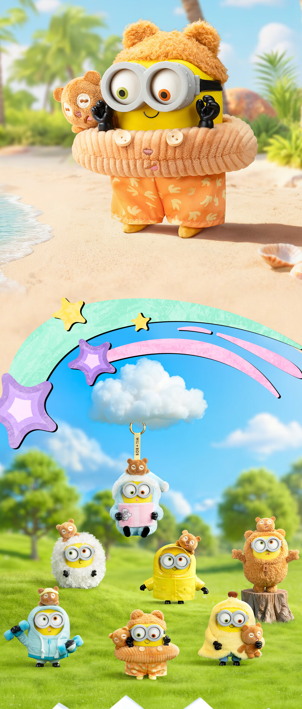 52TOYS Bob-Tim Minions Friends Together Vinyl Plush Keychain Blind Box Single Goddess Gift 9