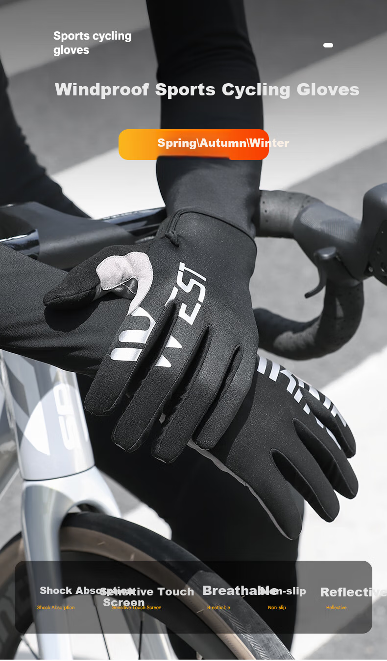 WestBiking Autumn And Winter Windproof Long Finger Gloves, Bicycle Anti-Slip Shock-Absorbing Outdoor Mountain And Road Bike Cycling Equipment M 1