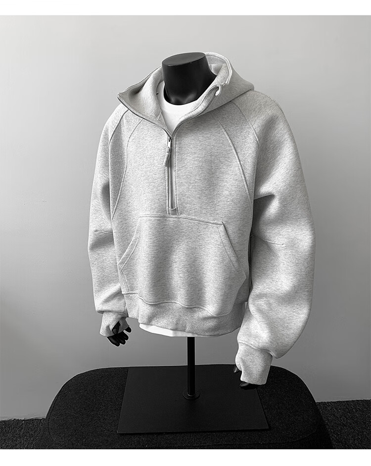 Dingfengbaoluo American Heavyweight Hoodie Men Autumn Loose Casual Half-Zip Pullover Jacket XD61 Black L 1