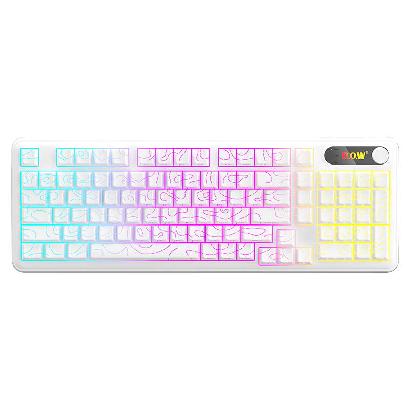 B.O.W Hangshi K920 Contour Engraved Wired and Wireless Bluetooth Tri-mode Mechanical Gaming RGB Backlit Keyboard White